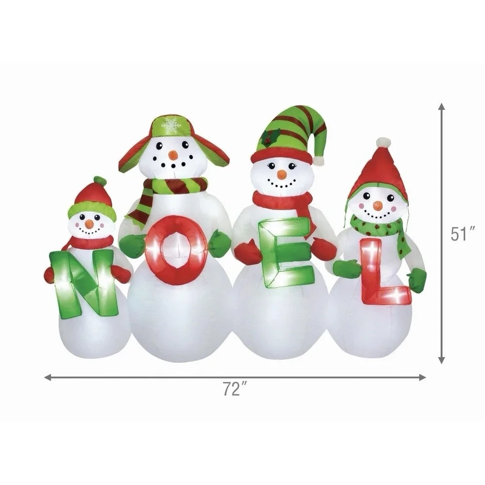 Holiday Time Christmas Noel Snowman Family Airblown Inflatable 6‎ Ft Wide NEW